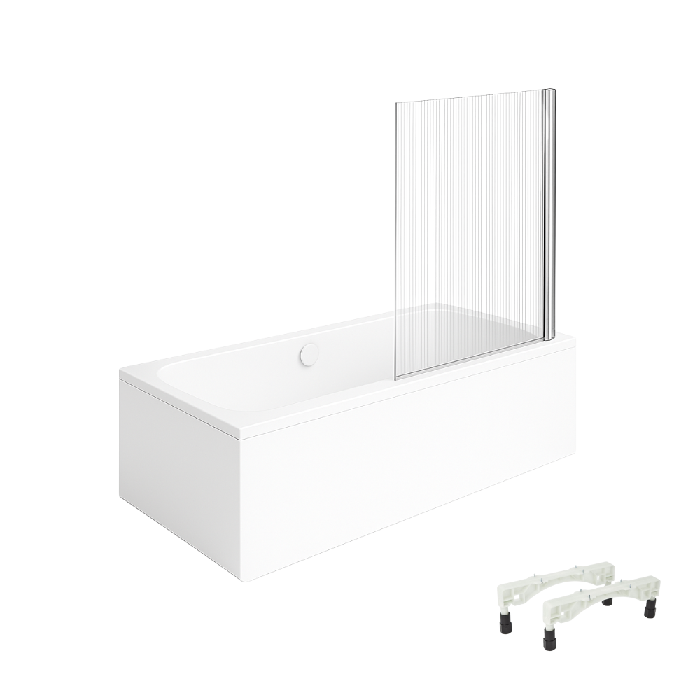 Baignoire droite VILLEROY & BOCH Architectura avec pieds 180 x 80 cm Blanc + Pare bain droite AURYS Raywall chromé