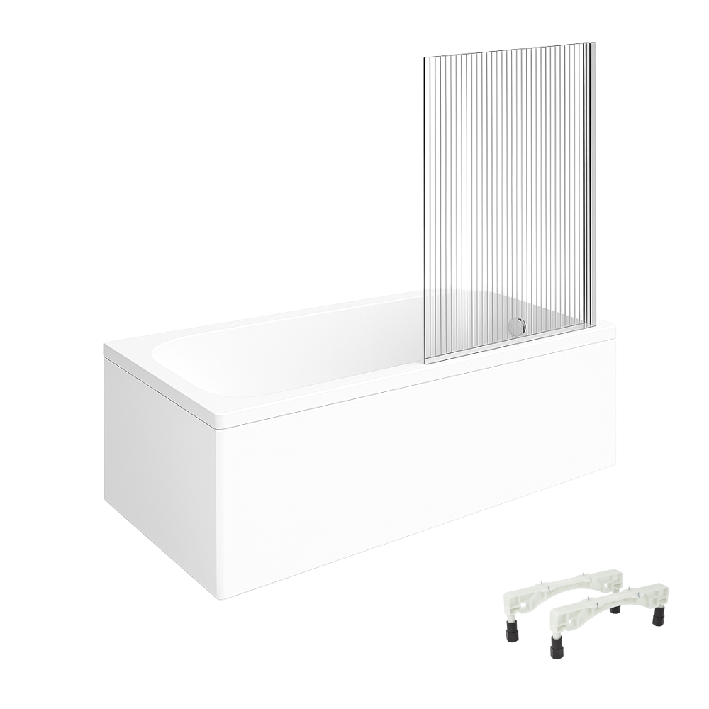 Baignoire droite VILLEROY & BOCH Architectura avec pieds acrylique 150 x 70 cm + Pare bain droite AURYS Raywall chromé