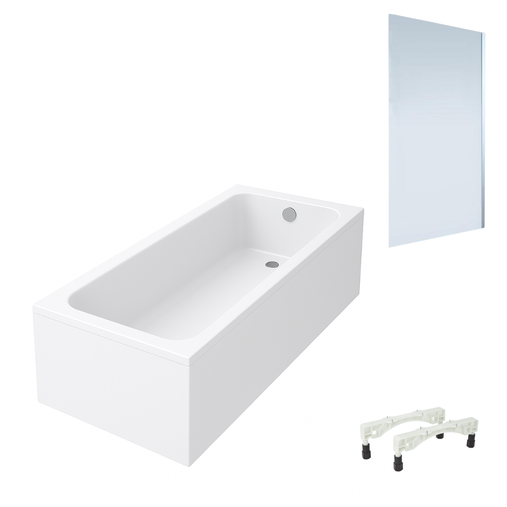 Baignoire droite VILLEROY & BOCH Architectura avec pieds acrylique 150 x 70 cm + Pare bain droite AURYS Mist 1 chromé