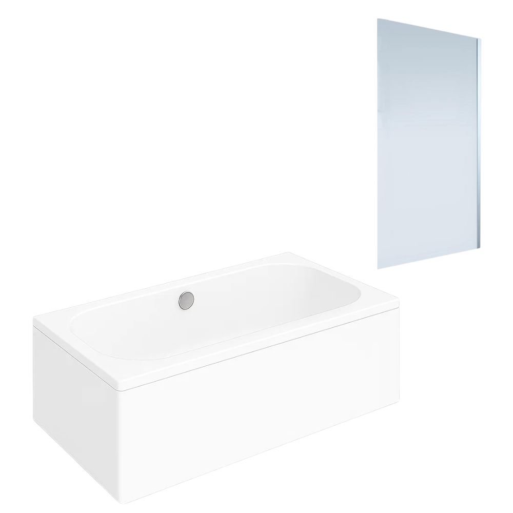 Baignoire droite VILLEROY ET BOCH Oberon quaryl 190 x 90 cm + Pare bain droite AURYS Mist 1 chromé