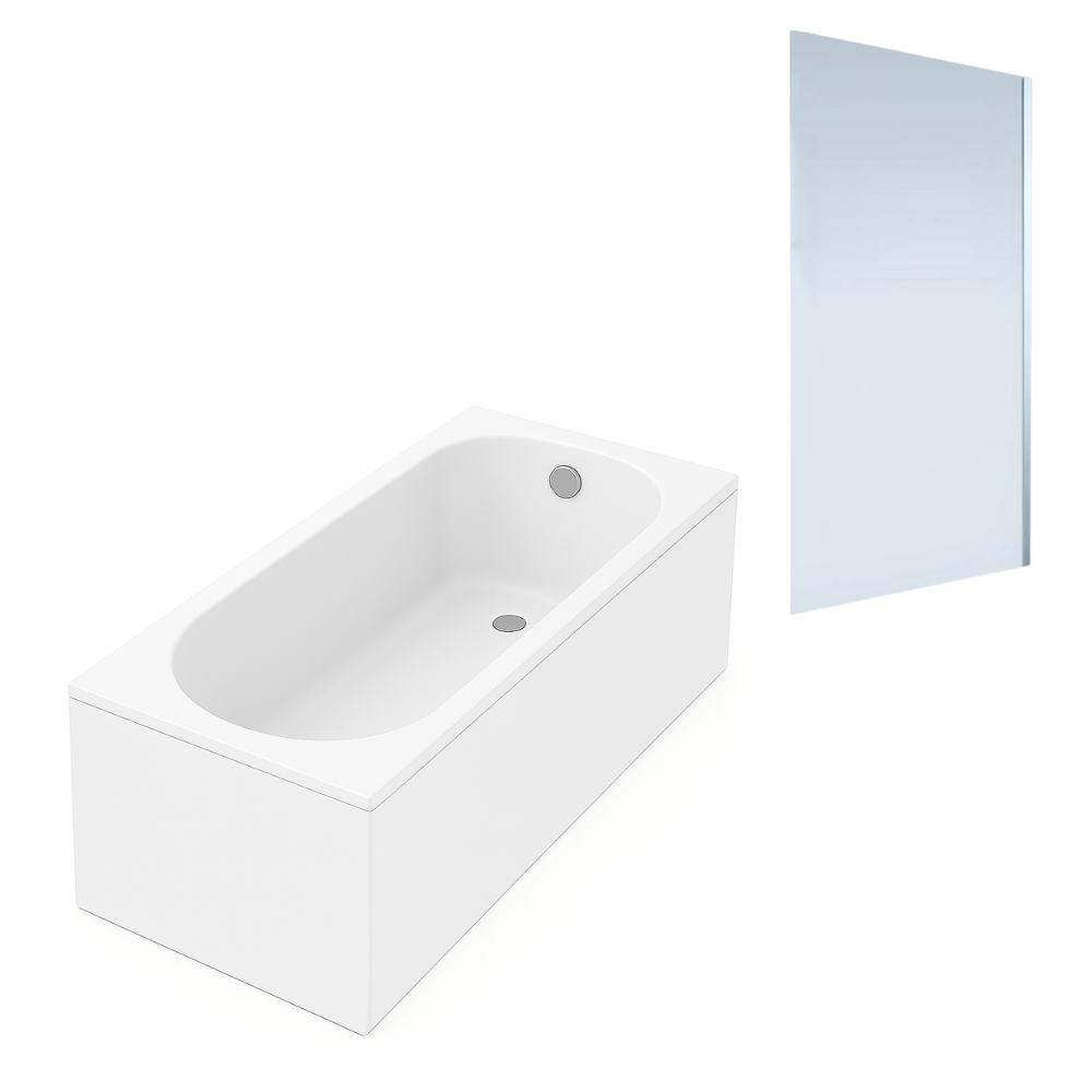 Baignoire droite VILLEROY ET BOCH Oberon quaryl 180 x 80 cm + Pare bain droite AURYS Mist 1 chromé
