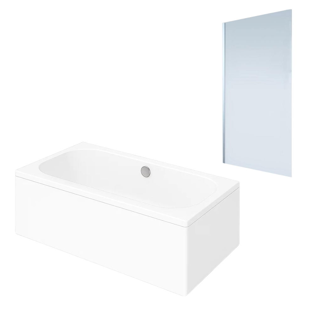 Baignoire droite VILLEROY ET BOCH Oberon quaryl 190 x 90 cm + Pare bain gauche AURYS Mist 1 chromé
