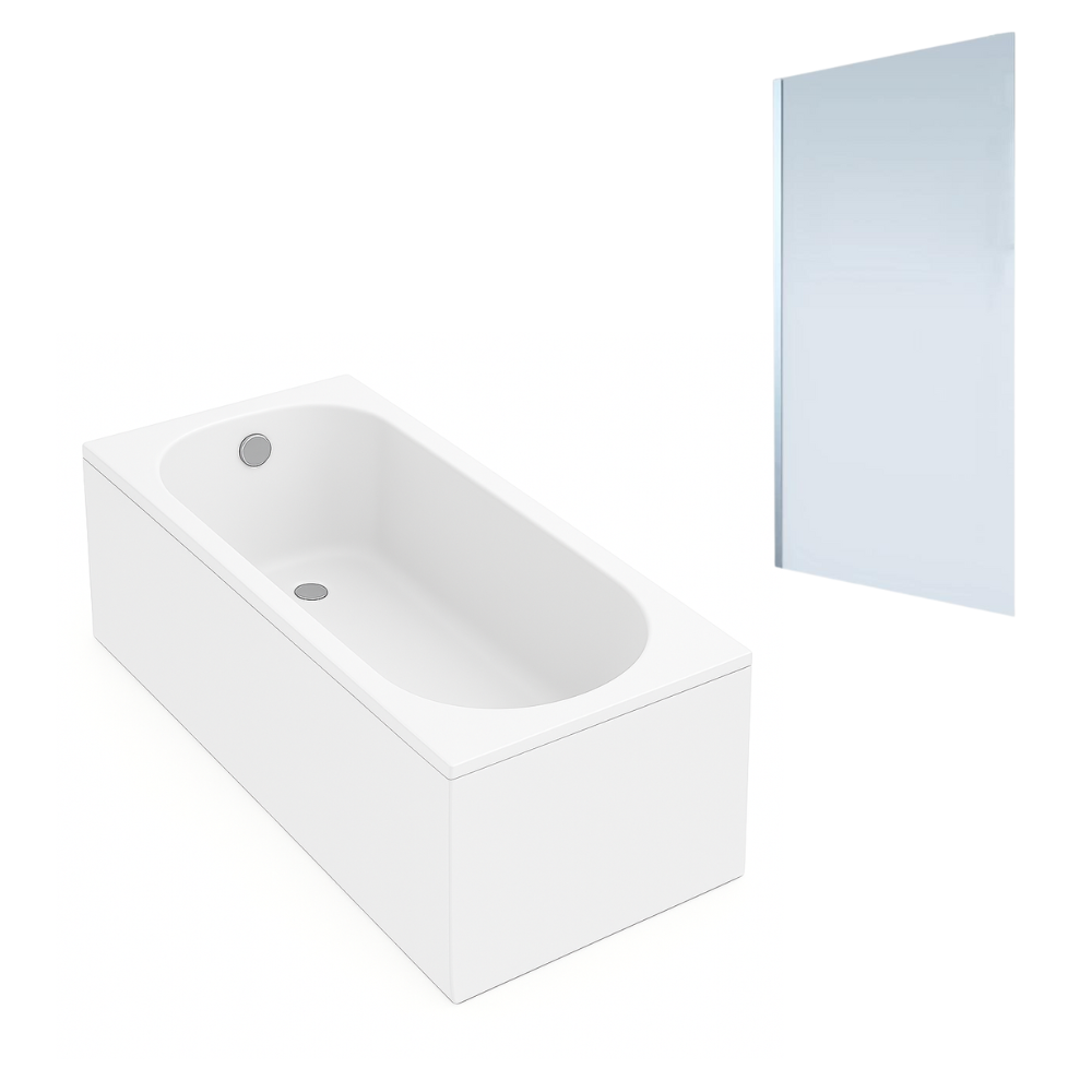 Baignoire droite VILLEROY ET BOCH Oberon quaryl 180 x 80 cm + Pare bain gauche AURYS Mist 1 chromé