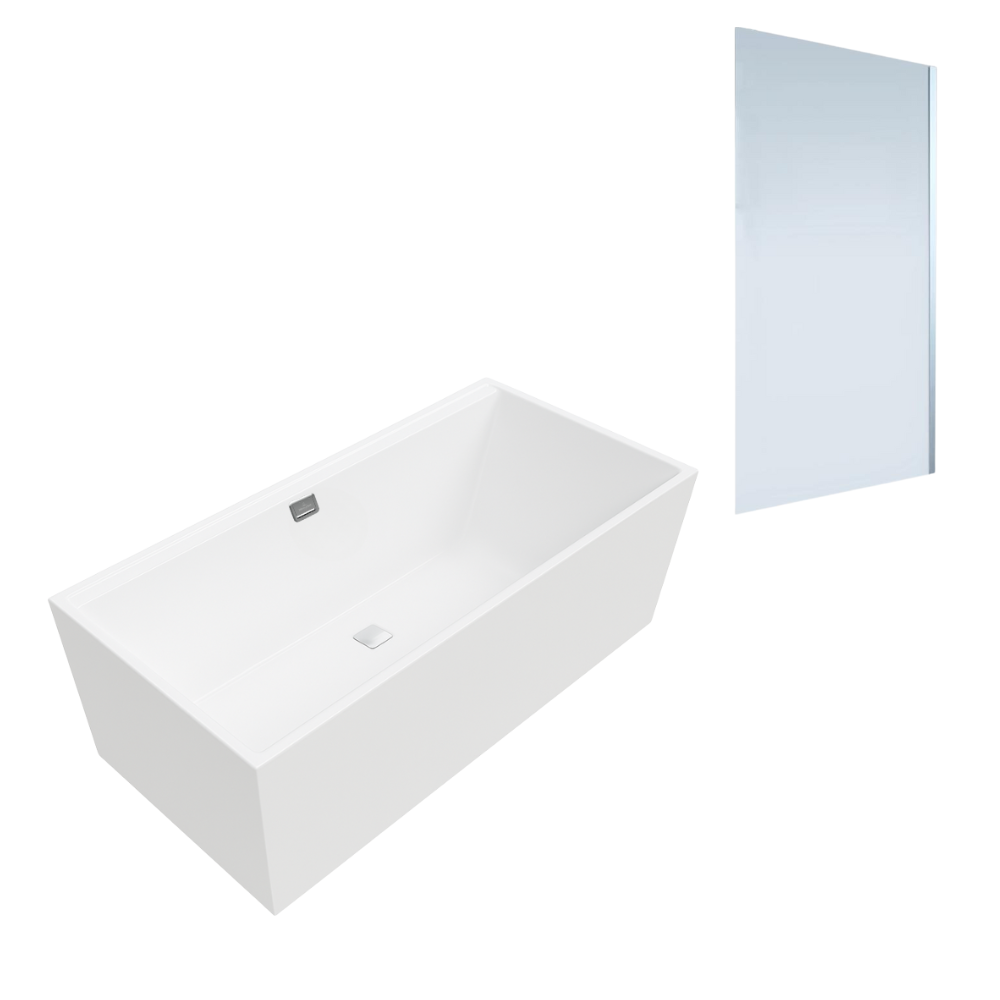 Baignoire droite VILLEROY ET BOCH Collaro 160 x 75cm Blanc mat vidage et trop plein chrome + Pare bain droite AURYS Mist 1
