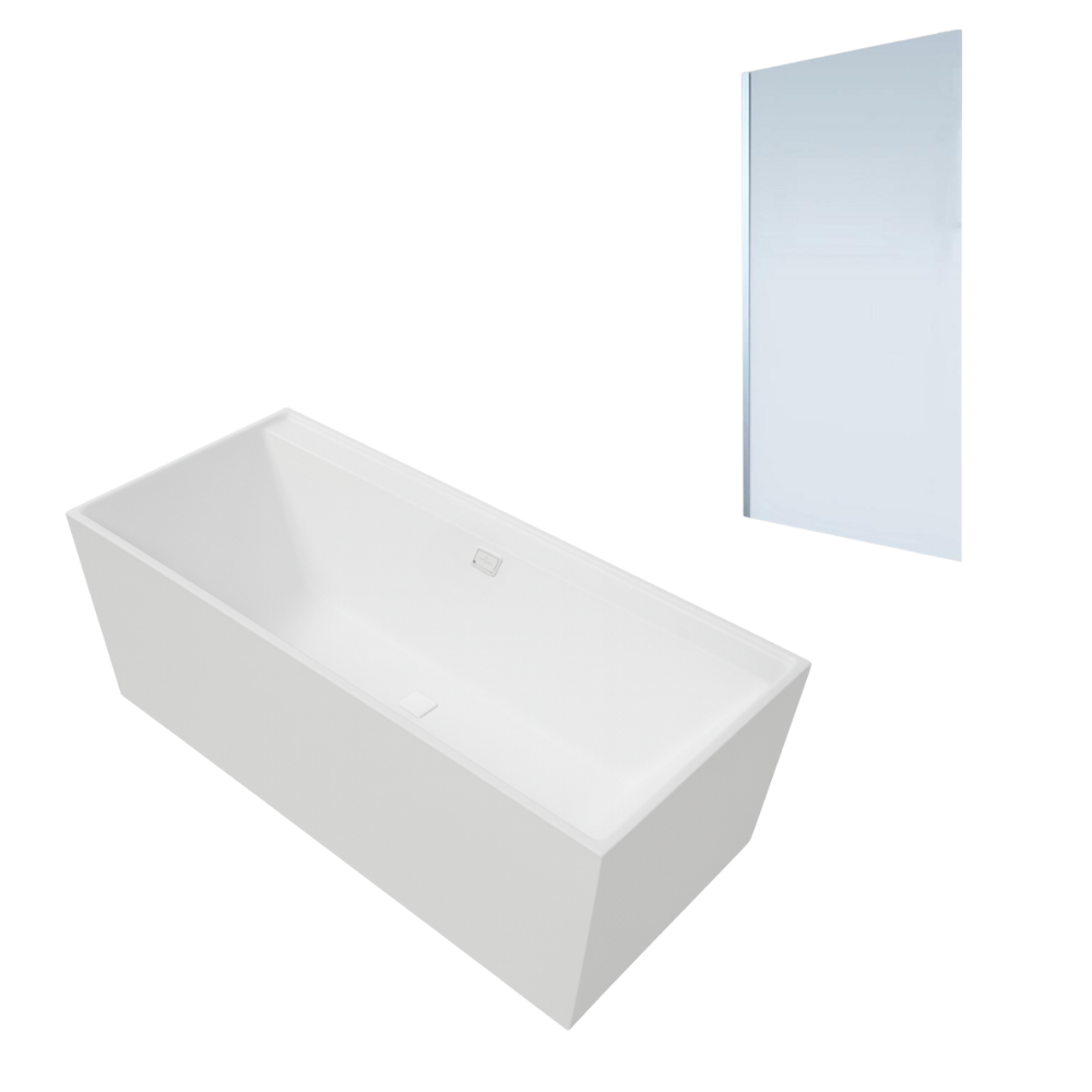Baignoire droite VILLEROY ET BOCH Collaro 170 x 75cm Blanc mat vidage et trop plein blanc mat + Pare bain gauche AURYS Mist 1