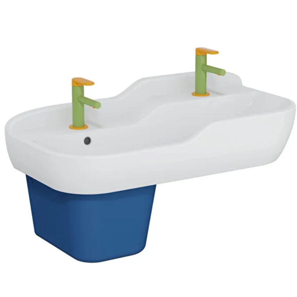 Pack lavabo pour enfant VitrA Sento Kids 85 cm + cache siphon + Mitigeur lavabo jaune et vert