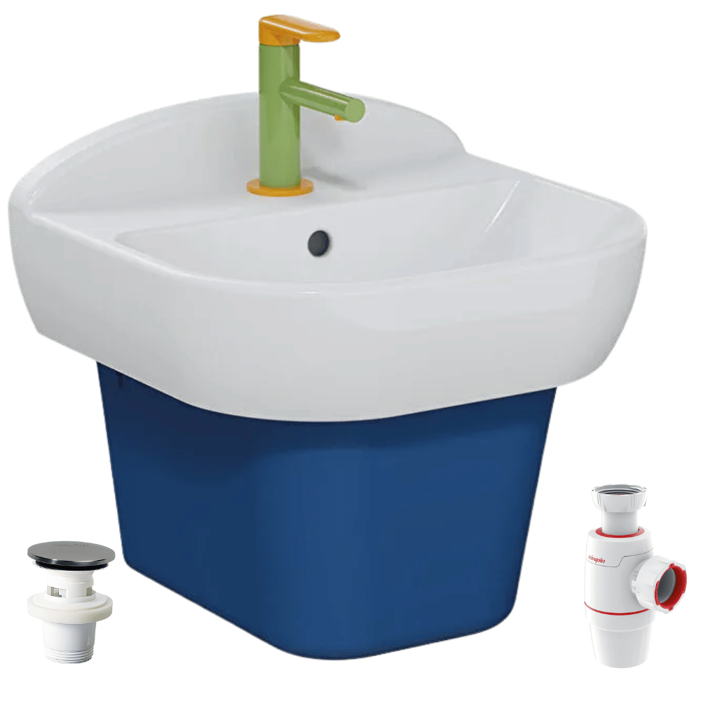 Lavabo pour enfant VitrA Sento Kids 45 cm + cache siphon bleu + Mitigeur lavabo Sento Kids + siphon et bonde WIRQUIN