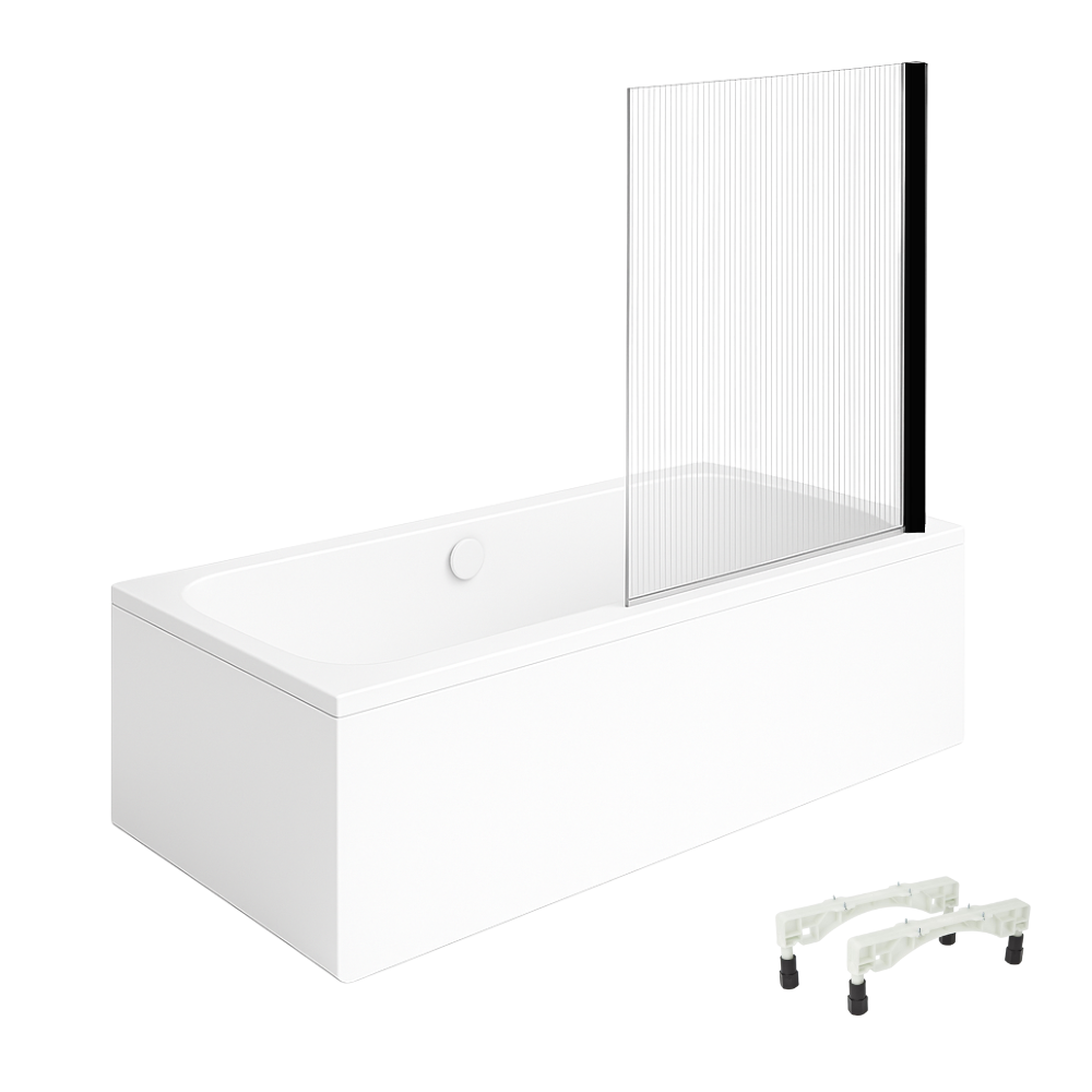 Baignoire droite VILLEROY & BOCH Architectura avec pieds 180 x 80 cm Blanc + Pare bain droite AURYS Raywall Noir mat