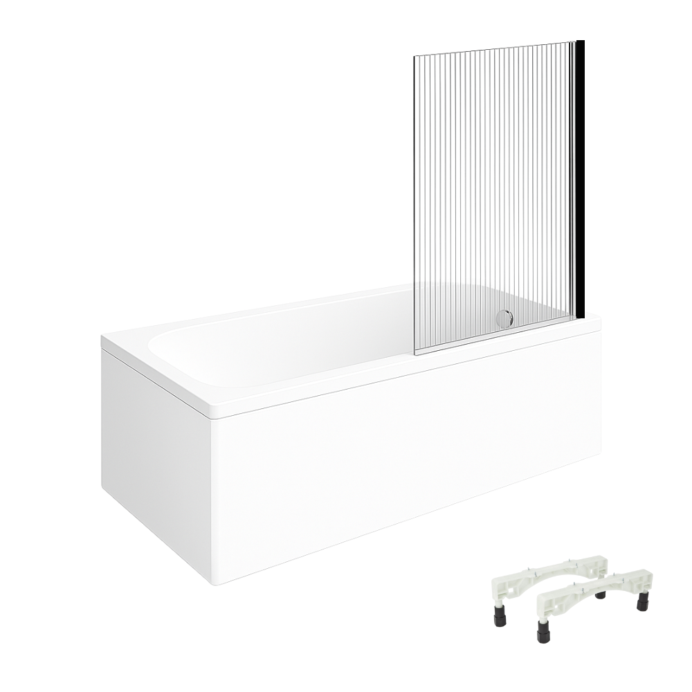 Baignoire droite VILLEROY & BOCH Architectura avec pieds acrylique 150 x 70 cm + Pare bain droite AURYS Raywall Noir mat