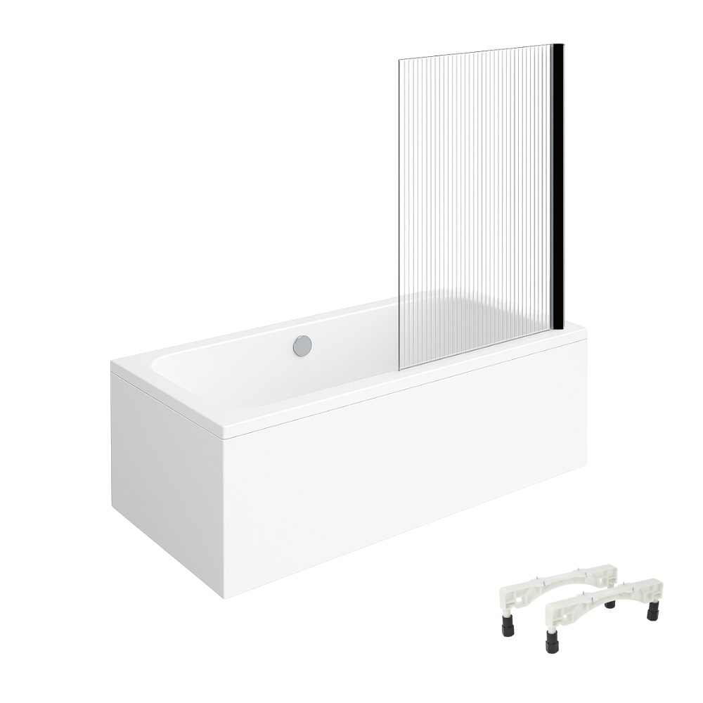 Baignoire droite VILLEROY & BOCH Architectura avec pieds acrylique 170 x 80 cm + Pare bain droite AURYS Raywall Noir mat