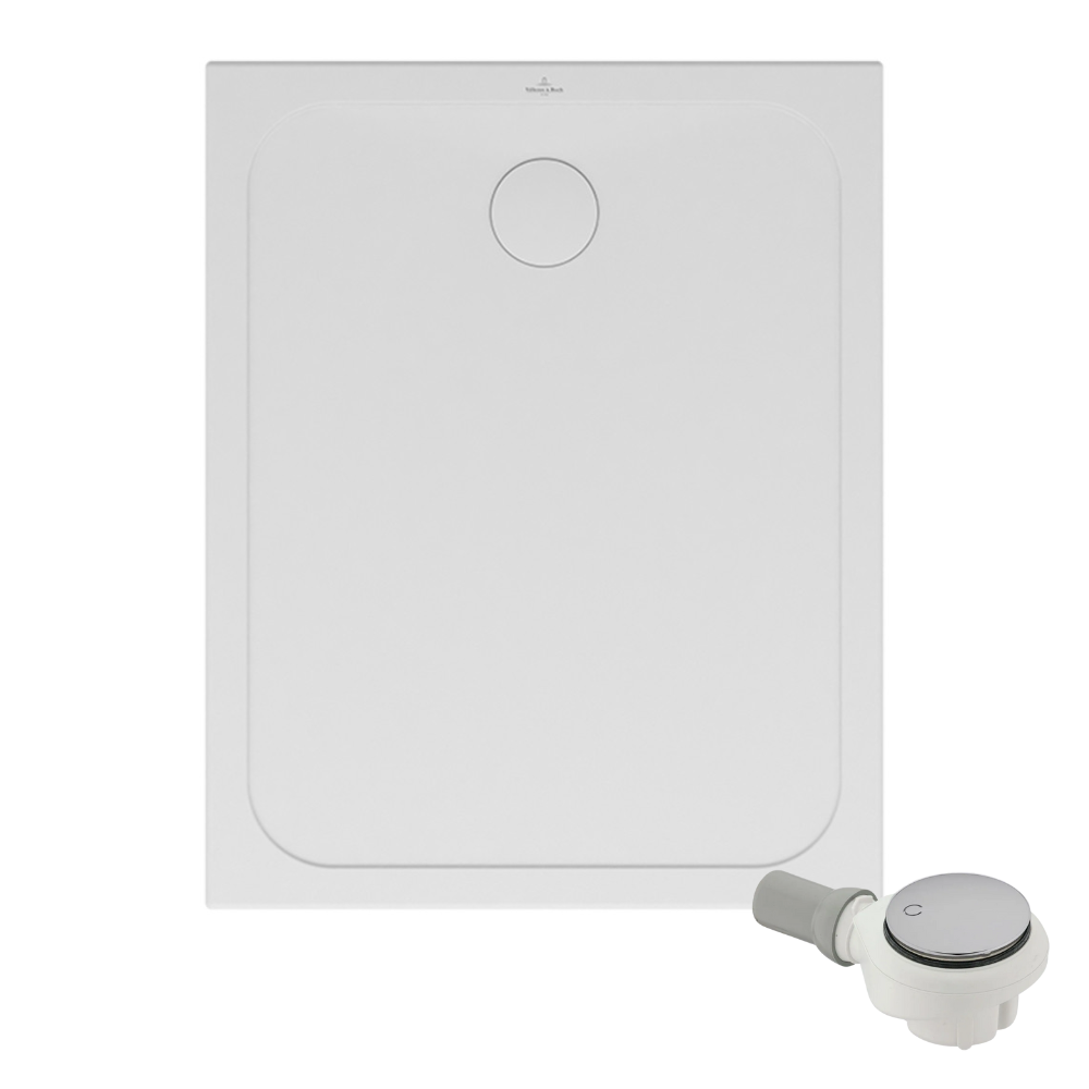 Receveur de douche antidérapant 100 x 80 VILLEROY ET BOCH Lifetime Plus céramique blanc + Bonde chromé brossé