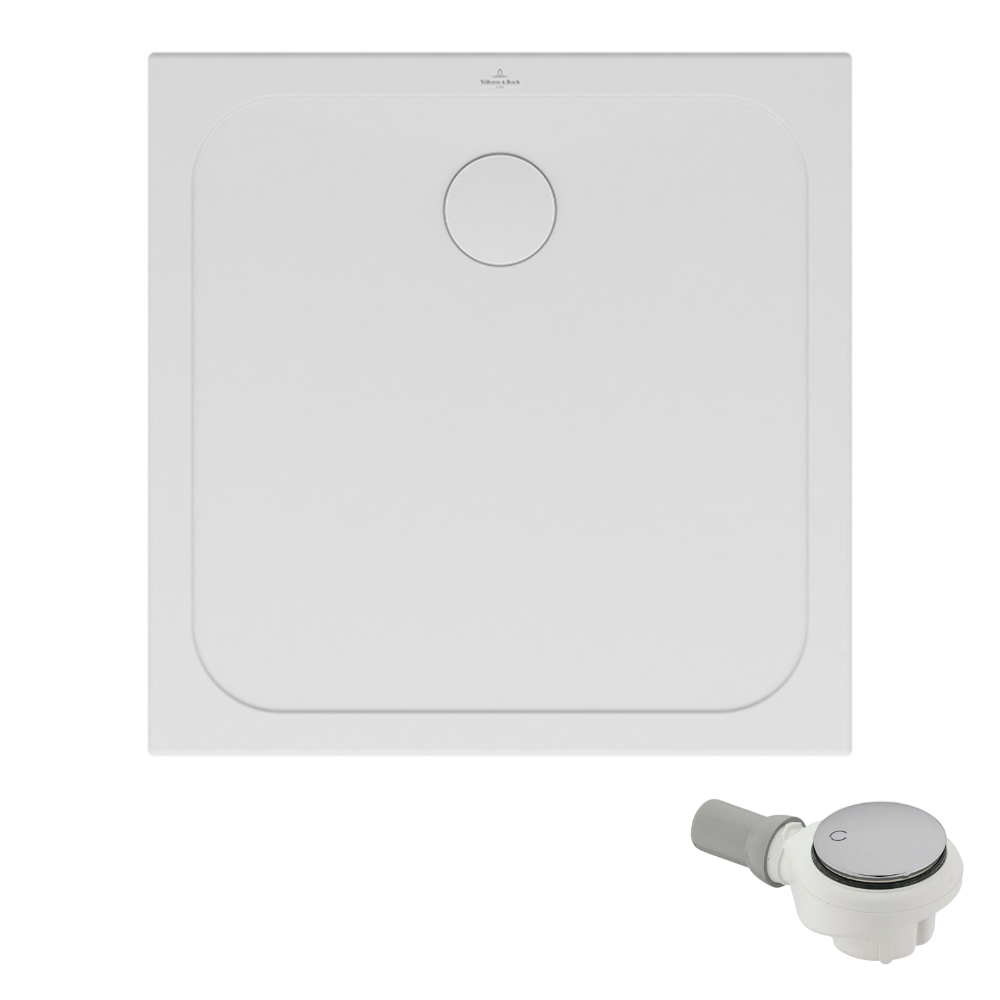 Receveur de douche antidérapant 90 x 90 VILLEROY ET BOCH Lifetime Plus céramique blanc + Bonde chromé brossé