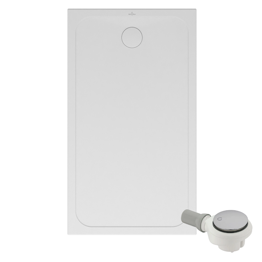 Receveur de douche antidérapant 140 x 90 VILLEROY ET BOCH Lifetime Plus céramique blanc + Bonde chromé brossé