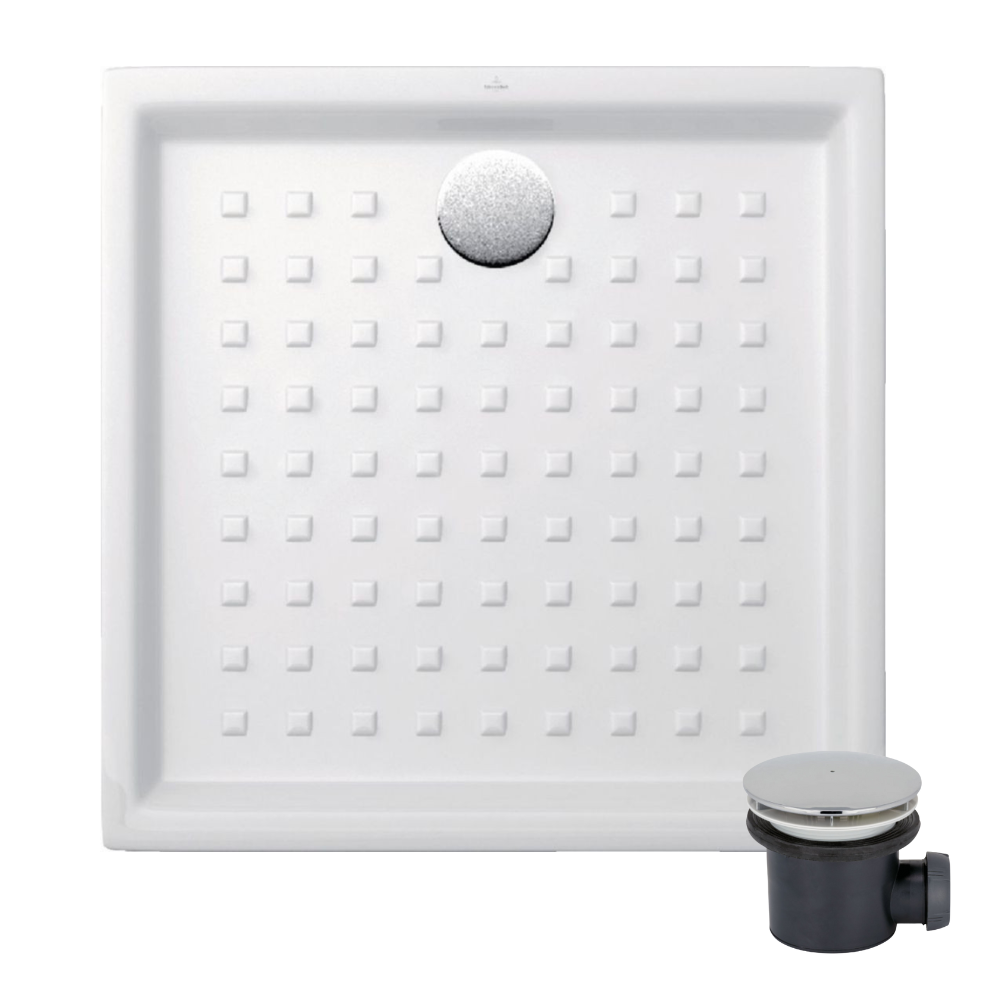 Pack receveur 90 x 90 Villeroy & boch O Novo ceramique carré blanc avec bonde D90