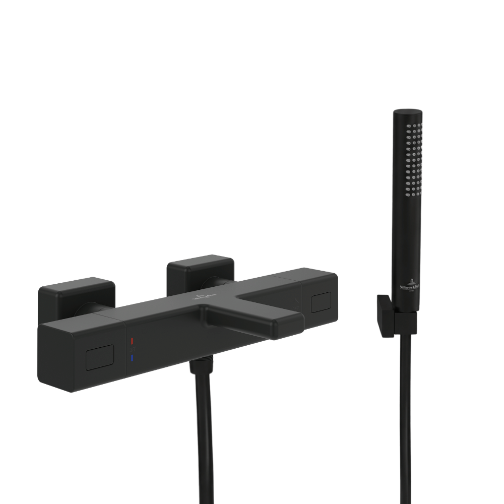 Pack mitigeur baignoire thermostatique VILLEROY ET BOCH Universal carré noir mat avec ensemble