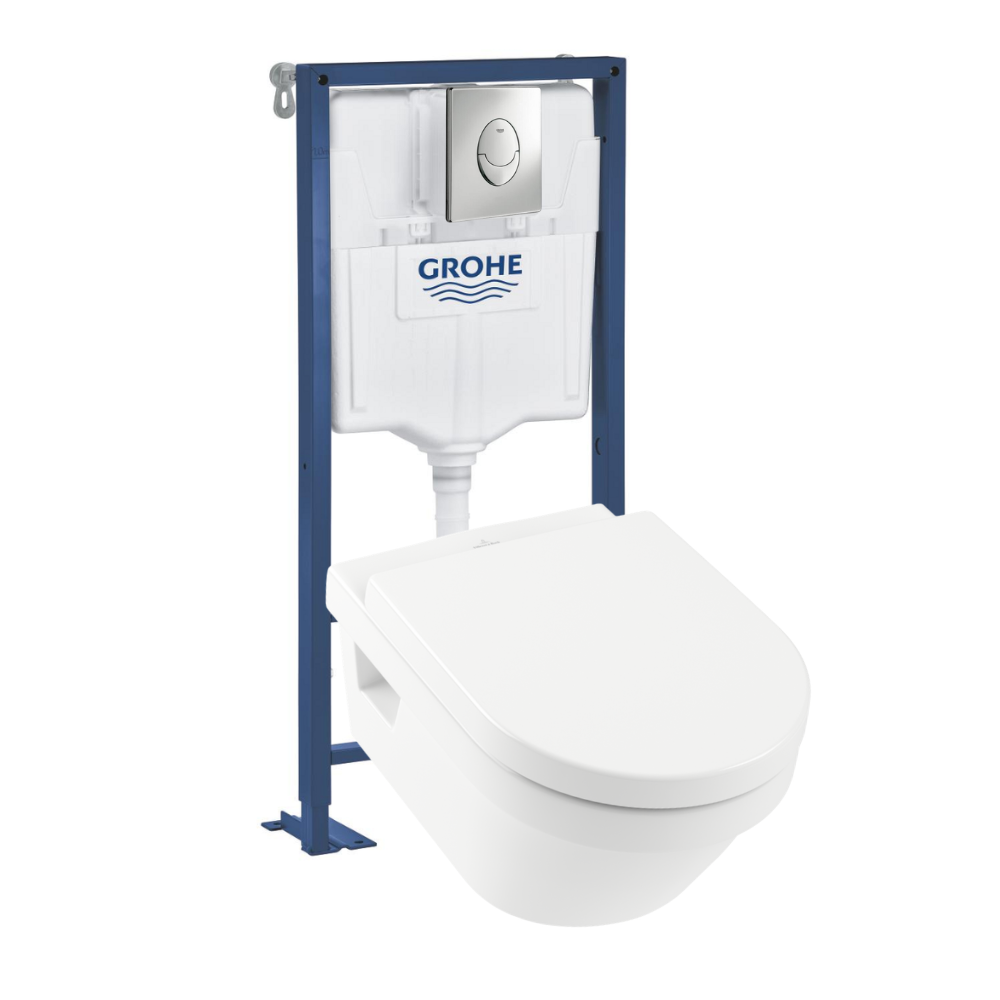 Pack WC suspendu sans bride VILLEROY ET BOCH Architectura + bâti support autoportant GROHE + plaque chromée