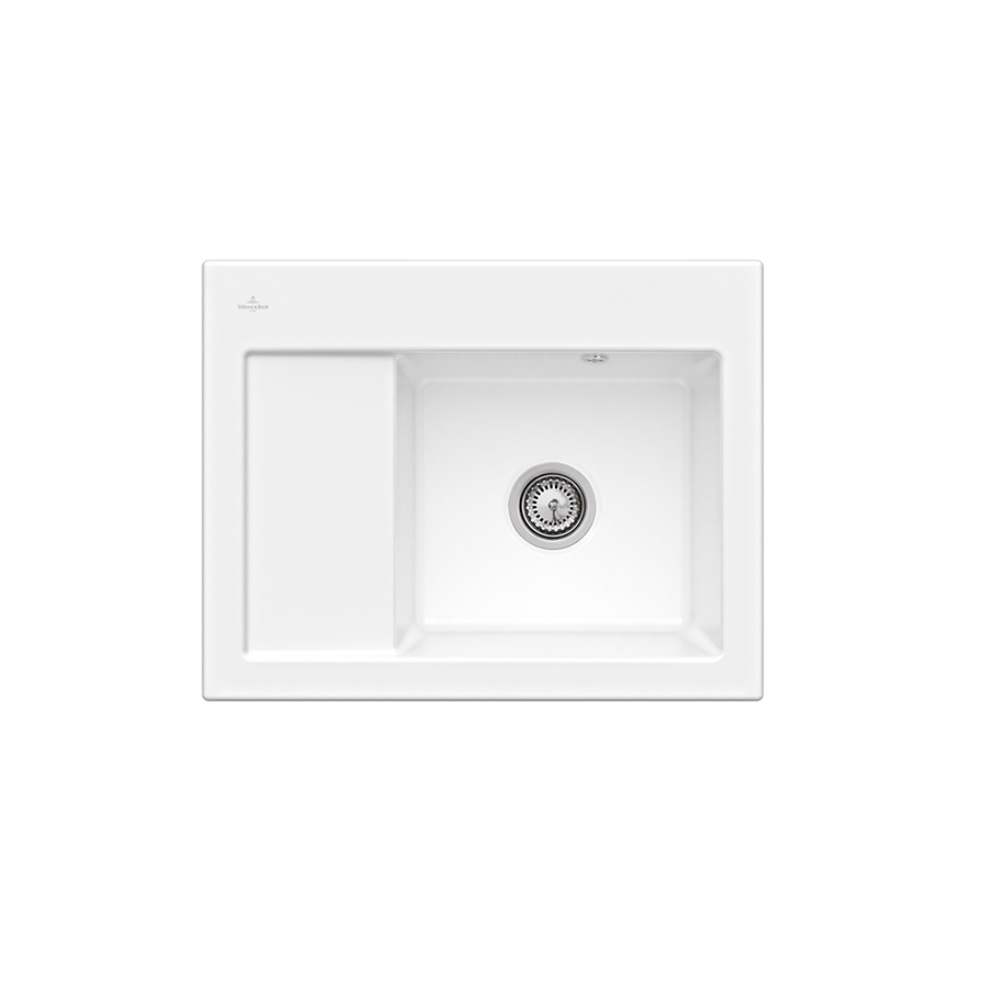 Evier 1 bac VILLEROY ET BOCH Subway 45 Compact 65 x 51 cm egouttoir a gauche Blanc CeramicPlus avec vidage manuel