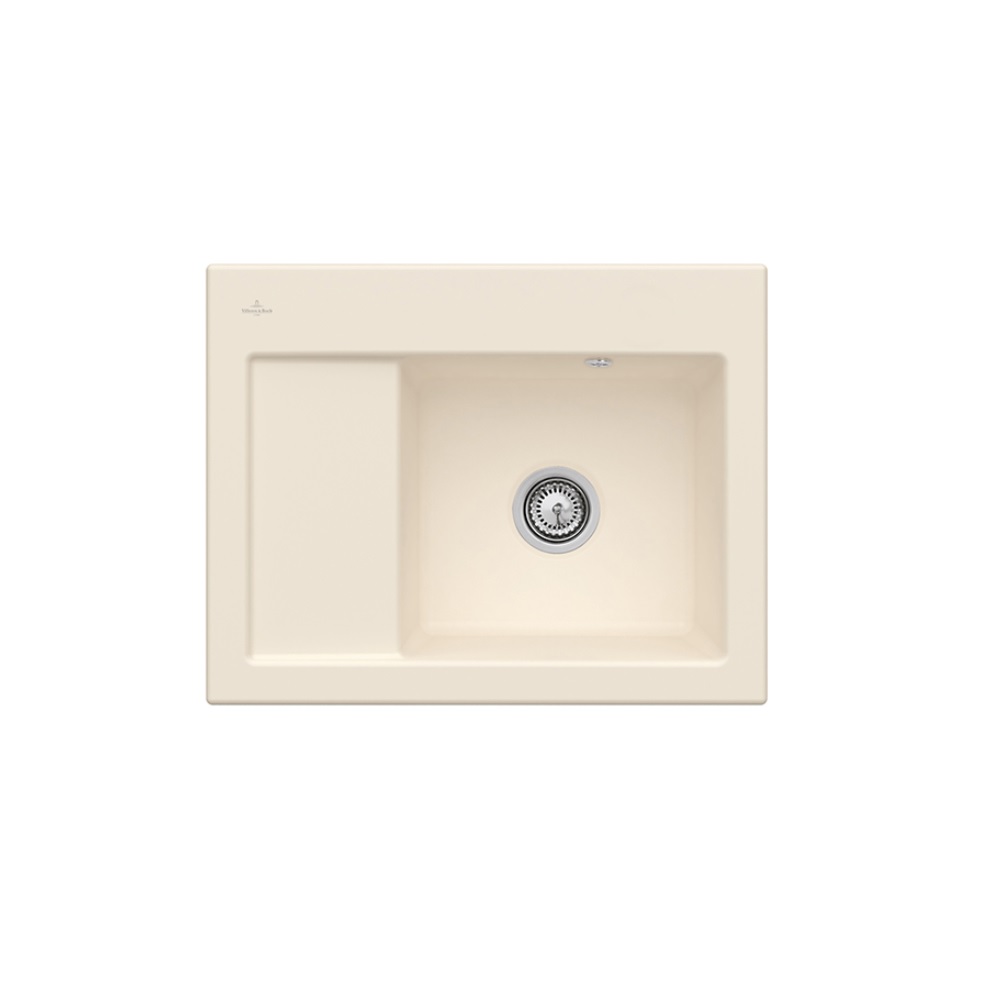 Evier 1 bac VILLEROY ET BOCH Subway 45 Compact 65 x 51 cm egouttoir a gauche Ivory CeramicPlus avec vidage manuel