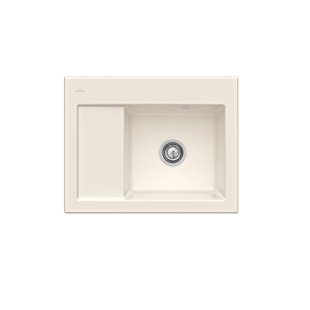 Evier 1 bac VILLEROY ET BOCH Subway 45 Compact 65 x 51 cm egouttoir a gauche Creme CeramicPlus avec vidage manuel