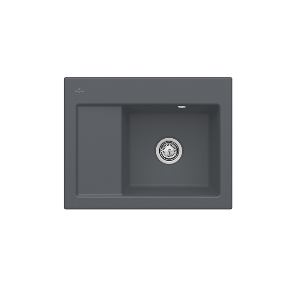 Evier 1 bac VILLEROY ET BOCH Subway 45 Compact 65 x 51 cm egouttoir a gauche Graphite CeramicPlus avec vidage automatique