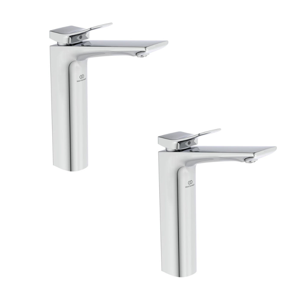 Lot de 2 mitigeurs lavabo réhaussé Ideal Standard Conca sans tirette ni vidage chromé