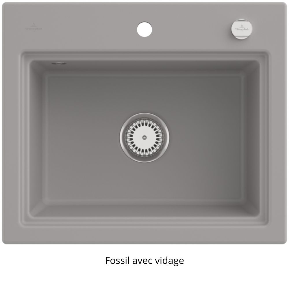 Evier VILLEROY ET BOCH Subway Style 60 S Fossil CeramicPlus vidage automatique finition aluminum brossé