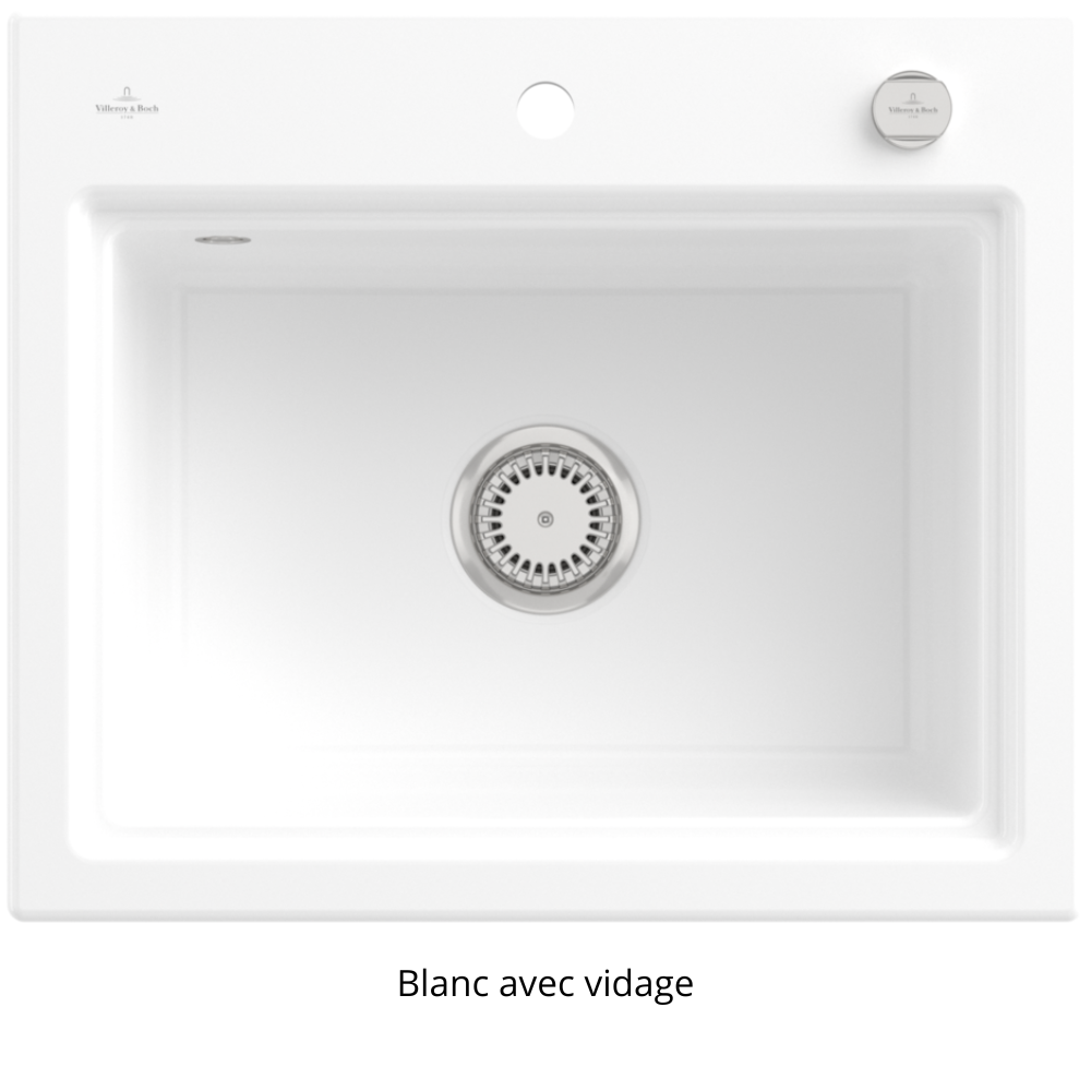 Evier VILLEROY ET BOCH Subway Style 60 S Blanc CeramicPlus vidage automatique finition aluminum brossé