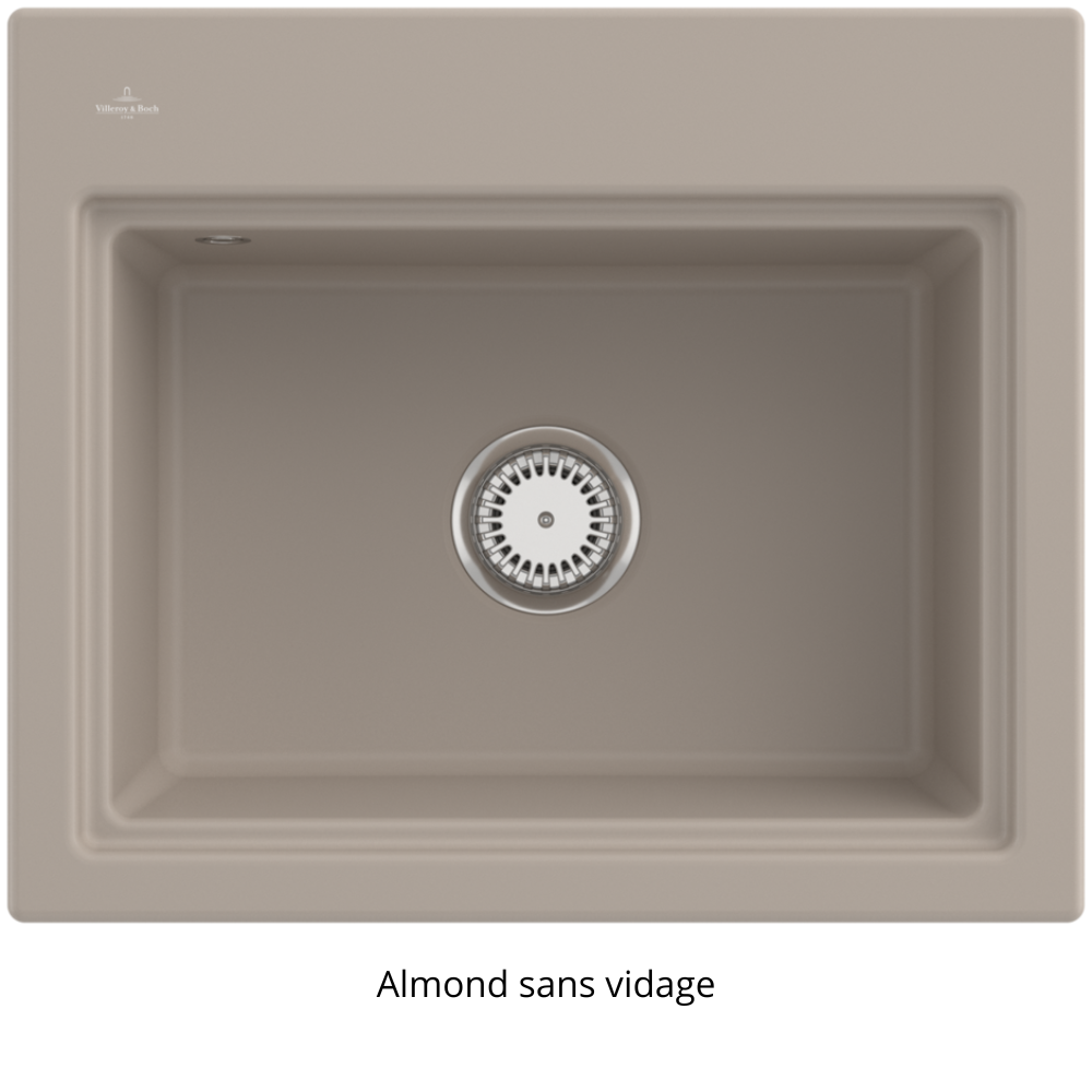 Evier VILLEROY ET BOCH Subway Style 60 S Almond CeramicPlus vidage manuel finition anthracite