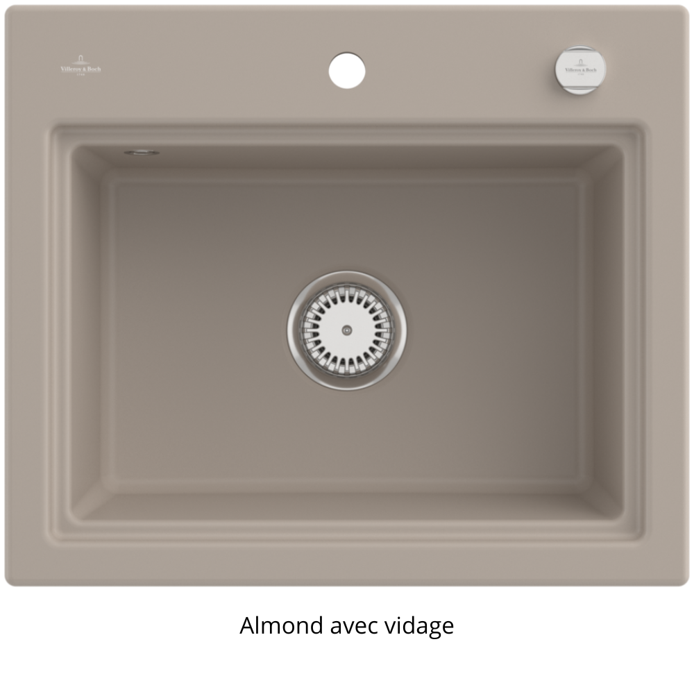 Evier VILLEROY ET BOCH Subway Style 60 S Almond CeramicPlus vidage automatique finition anthracite