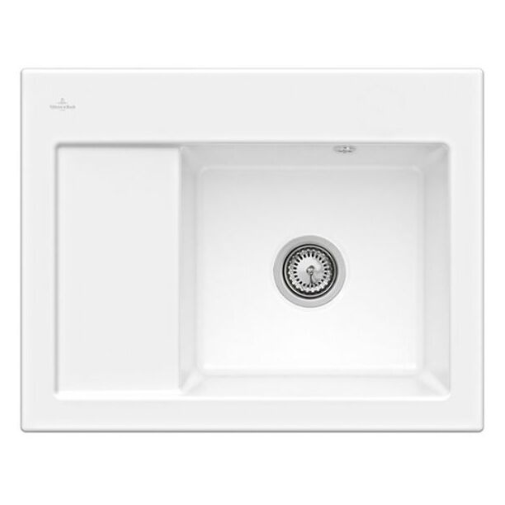 Evier 1 bac VILLEROY ET BOCH Subway 45 Compact 65 x 51 cm egouttoir a gauche Ivory CeramicPlus