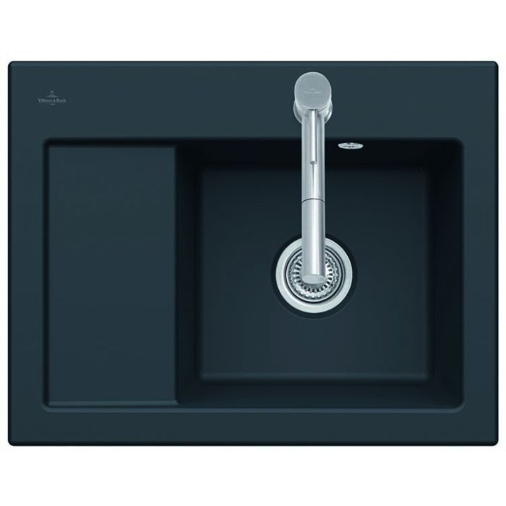 Evier 1 bac VILLEROY ET BOCH Subway 45 Compact 65 x 51 cm egouttoir a gauche Chromite CeramicPlus avec vidage manuel