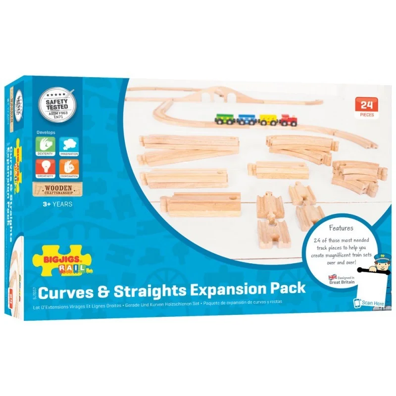 Bigjigs Rail, Straights & Curves Track Pack - 24 Pièces, Adapté Aux ges Dès 3 Ans
