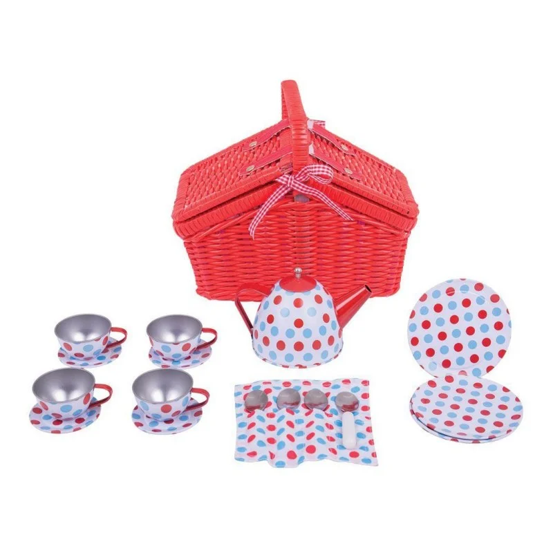 Bigjigs Toys, Service À Thé Panier Tacheté, Adapté Aux ges Dès 3 Ans