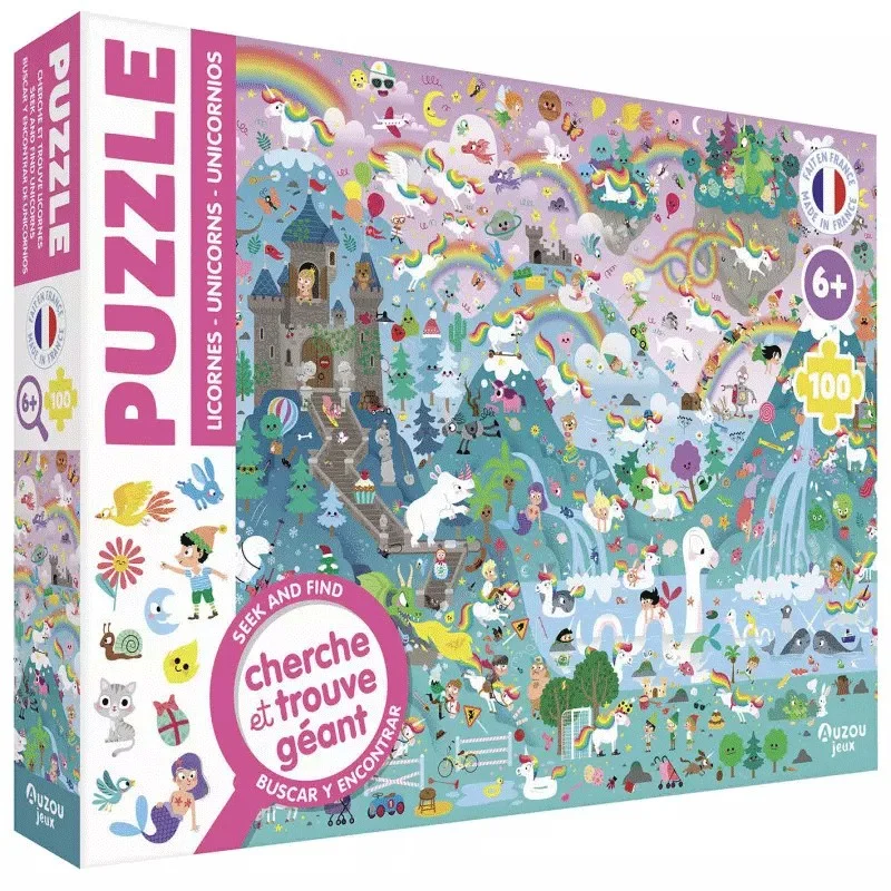 Puzzle 100 pcs Cherche et Trouve: Licornes - Auzou