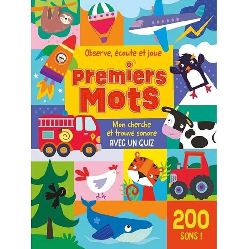 Premiers mots 200 sons: Mon cherche et trouve sonore avec un quiz