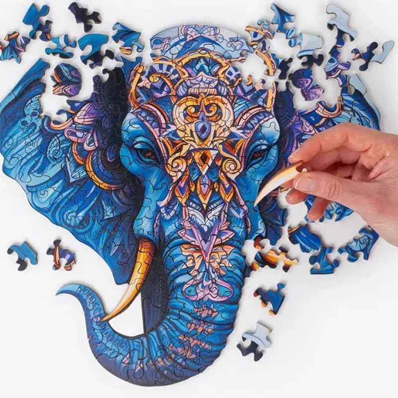 Puzzle En Bois Décoratif 174 Pièces Tête D'éléphant Bleu Multicolore 30x29 Cm Recent Toys