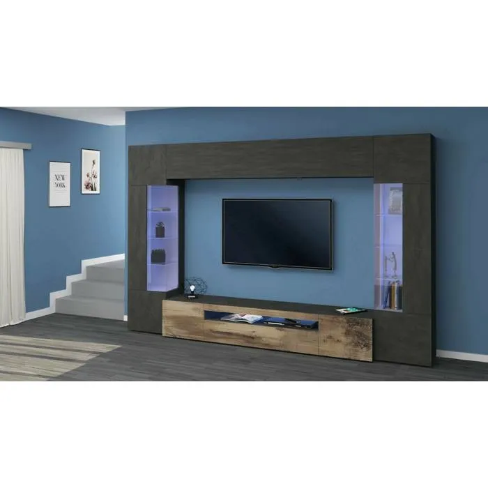 Système Mural Dberard, 290x40h191 Cm, Anthracite Et Érable