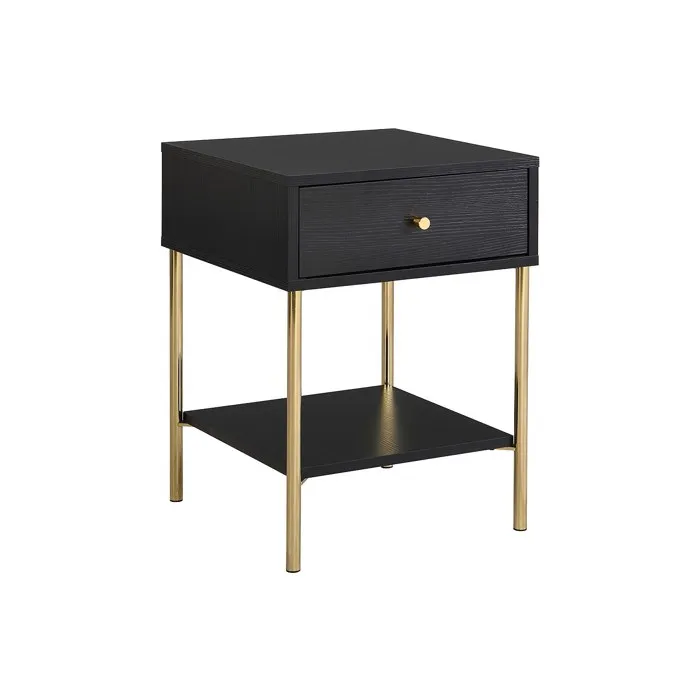 Table de chevet 1 tiroir - MDF et métal - Noir et doré - MILAVIA
