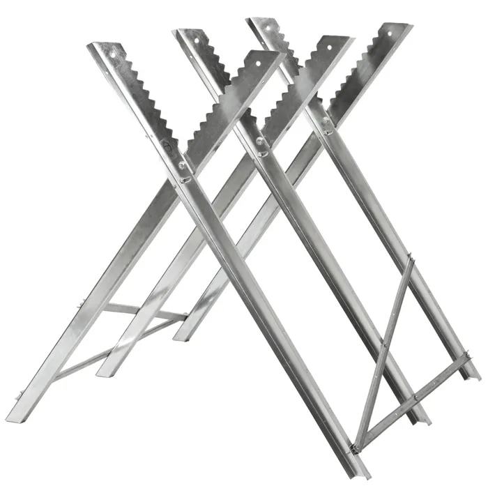 Chevalet de sciage tréteau de sciage en acier galvanisé avec 3 supports de troncs argent
