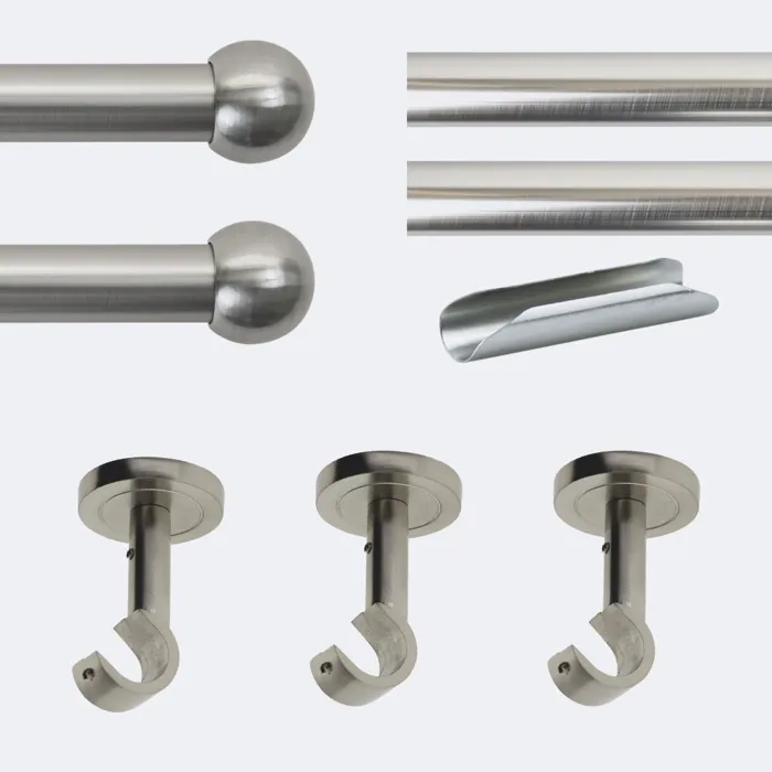 Kit de tringle à rideaux Nickel Mat 300cm Diam.20mm Embout Boule - Fixation Plafond - Boulet
