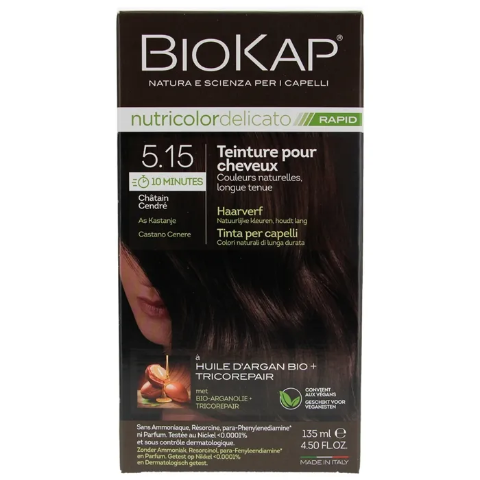 Biokap Nutricolor Delicato Rapid Teinture pour Cheveux 5.15 Chatain Cendré 135ml