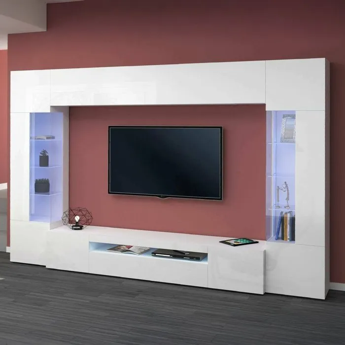 Système Mural Dberard, 290x40h191 Cm, Blanc Brillant