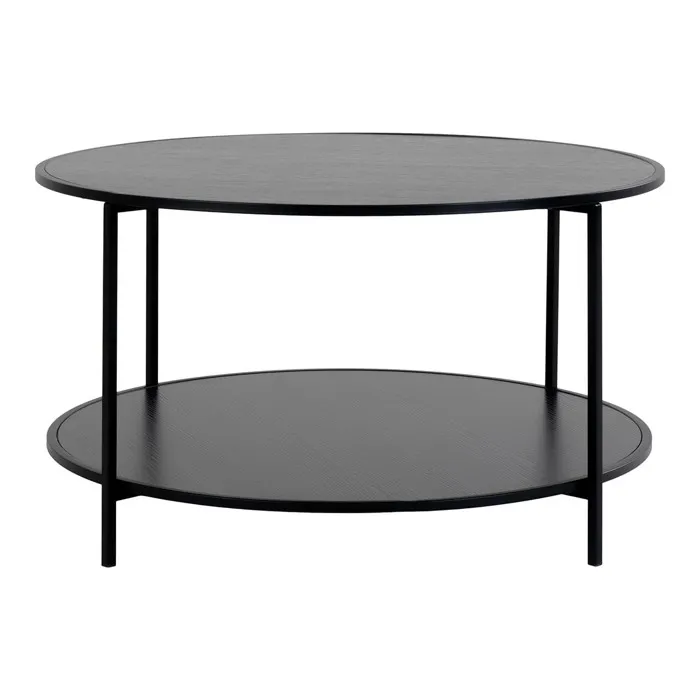 HARALD - Table Basse Ronde Acier et Effet Bois Noir