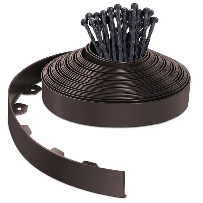 Bordure de jardin PVC flexible 20m avec piquets marron VOUNOT