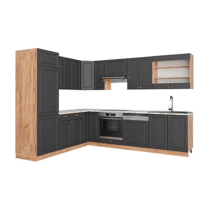 Vicco Cuisine en angle Anthrazit-Gold Landhaus/Chêne de force doré 287 x 227 cm, PT Marbre