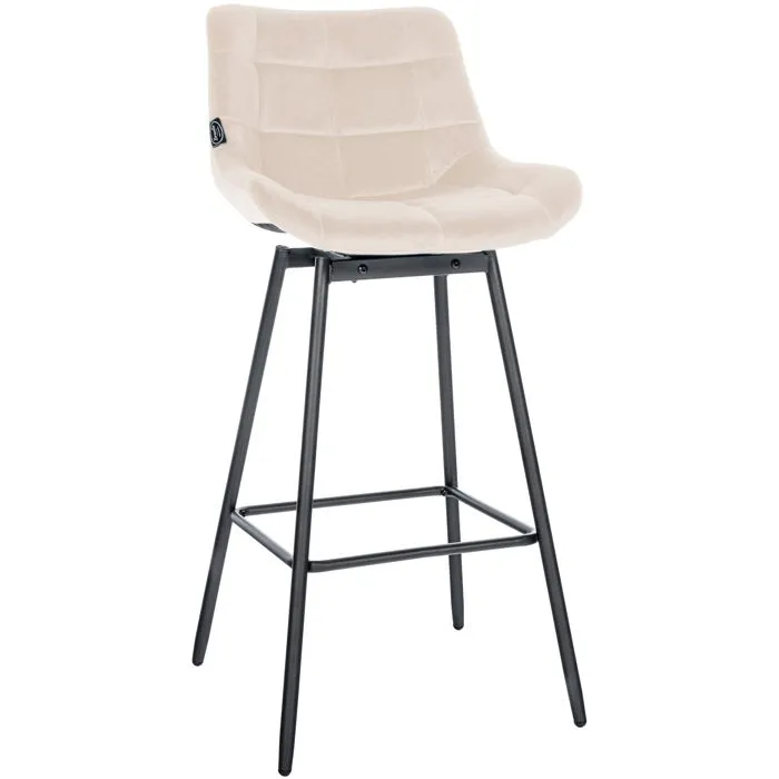 Tabouret De Bar Pivotant X1 Avec Repose-pieds Revêtement En Velours Crème Piètement À Quatre 10_0005476