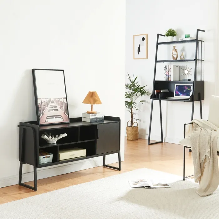 Ensemble de 2 meubles Storfjord avec bureau et meuble TV noir en.casa