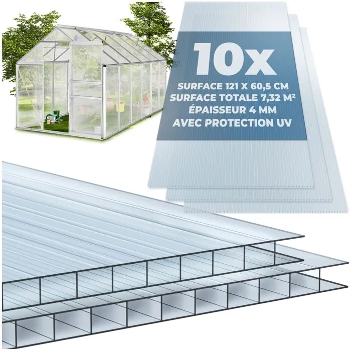 Lot de 10 plaques doubles paroi 7,32 m² surface totale découpable blanc transparent