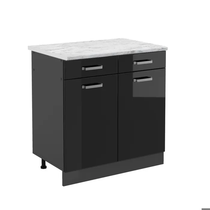Vicco Meuble cuisine Noir Haute brillance/Anthracite 80cm plan de travail Marbre