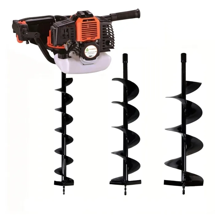 Tarière Thermique 52 Cm3 - 3 Cv + Lot De 3 Mèches (100, 150 Et 200 Mm)